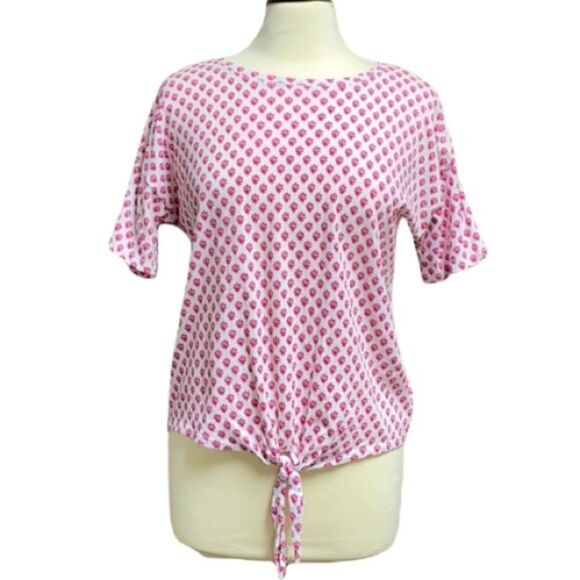 Vineyard Vines Pink Flower Tie Front Top - Picture 1 of 6